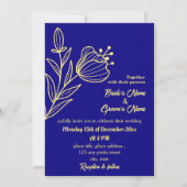 Romantische goldene Blume königsblau Einladung (Vorderseite)