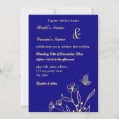 Romantische goldene Blume königsblau Einladung (Vorderseite)