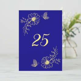 Romantische Goldene Blume Königsblaue Tischnummer