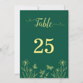 Romantische Goldene Blume smaragdfarbene Tischnumm Einladung (Vorderseite)