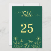 Romantische Goldene Blume smaragdfarbene Tischnumm Einladung (Rückseite)