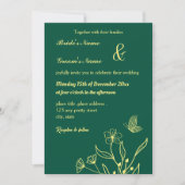 Romantische goldene Blume smaragdgrün Einladung (Vorderseite)