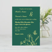 Romantische goldene Blume smaragdgrün Einladung (Stehend Vorderseite)