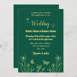 Romantische goldene Blume smaragdgrün Einladung