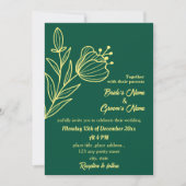 Romantische goldene Blume smaragdgrün Einladung (Vorderseite)
