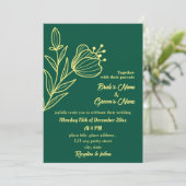 Romantische goldene Blume smaragdgrün Einladung (Stehend Vorderseite)