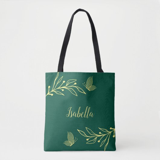 Romantische goldene Blume smaragdgrün Tasche (Vorderseite)