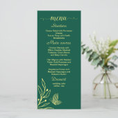 Romantische Goldene Blume smaragdgrüne Hochzeit Menükarte (Stehend Vorderseite)
