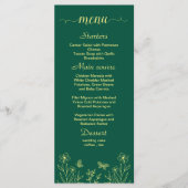 Romantische Goldene Blume smaragdgrüne Hochzeit Menükarte (Vorderseite)