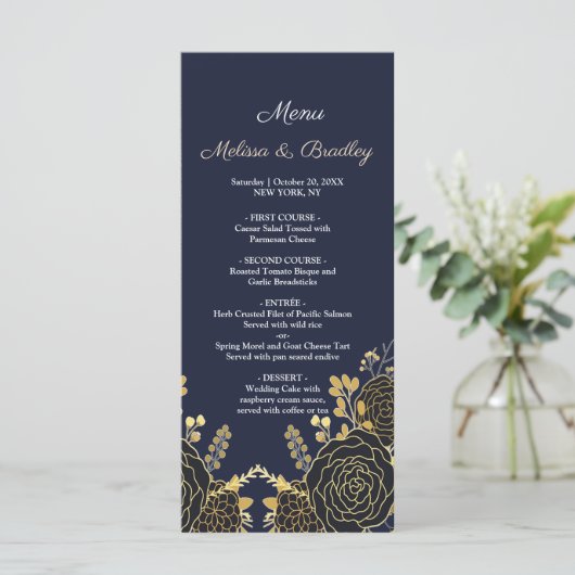 Romantische goldene Blumenkarte Programm (Stehend Vorderseite)