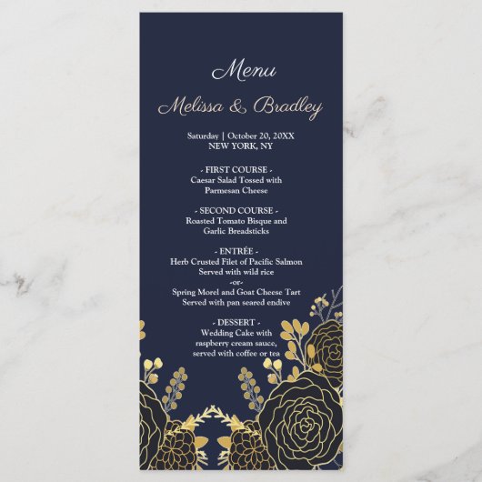 Romantische goldene Blumenkarte Programm (Vorderseite)