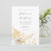 Romantische goldene Blütenkalligrafie Einladung (Stehend Vorderseite)
