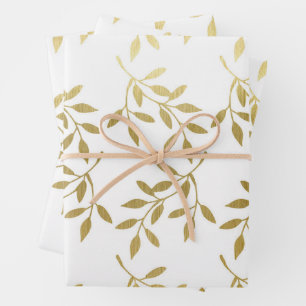 Romantische Goldene Botanische Hochzeitsblätter Geschenkpapier Set