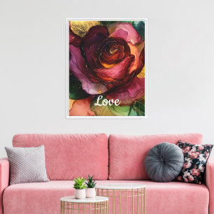 Romantische Goldene Burgund-Rote Rose Liebe Leinwanddruck