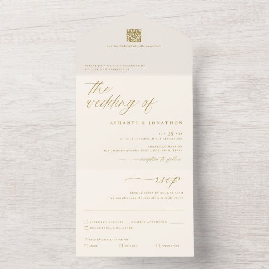 Romantische Goldene Elfenbeinkrippe All In One Einladung (Innen Boden)