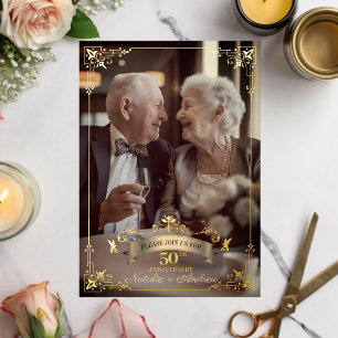 Romantische goldene Foto-Jubiläumsfeier zum 50. Ge Folieneinladung