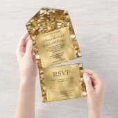 Romantische Goldene Glam Glitzy Sparkle Herz Hochz All In One Einladung (Abreißen)