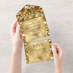 Romantische Goldene Glam Glitzy Sparkle Herz Hochz All In One Einladung