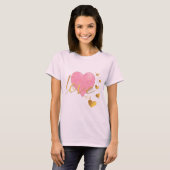 Romantische Goldene Liebe Sie und rosa Herz T-Shirt (Vorne ganz)