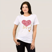 Romantische Goldene Liebe Sie und rosa Herz Tri-Blend Shirt (Vorderseite voll)