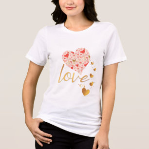 Romantische Goldene Liebe Sie und rosa Herz Tri-Blend Shirt