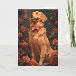 Romantische Goldene Retriever Valentinstag Rose Karte