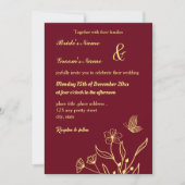 Romantische goldene Schmetterlinge bordeauxrot Einladung (Vorderseite)