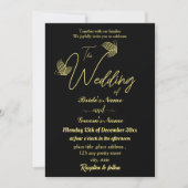 Romantische goldene Schmetterlinge schwarz Einladung (Vorderseite)