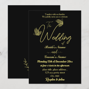 Romantische goldene Schmetterlinge schwarz Einladung