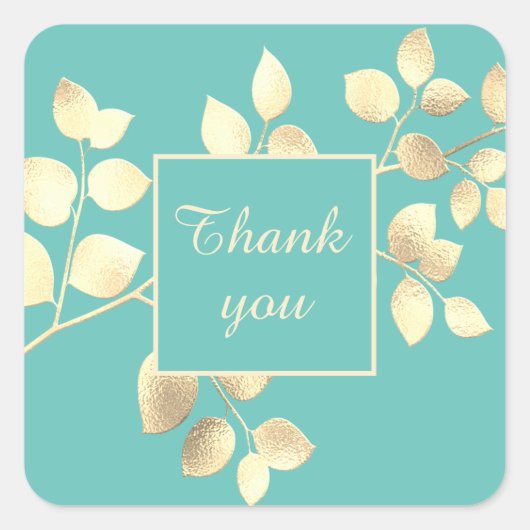 Romantische goldfarbene Blätter quadratischer Aufk Quadratischer Aufkleber (Vorderseite)