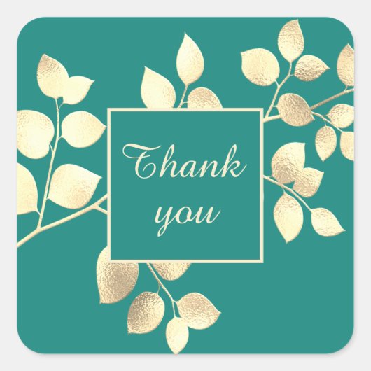 Romantische goldfarbene Blätter quadratischer Aufk Quadratischer Aufkleber (Vorderseite)