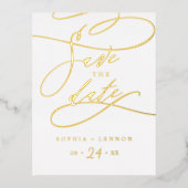 Romantische Goldfohlen-Kalligraphie Save the Date Folie Einladungspostkarte (Vorderseite)