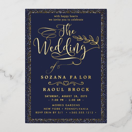 Romantische Goldfoil-Hochzeit Folieneinladung (Vorderseite)