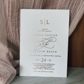 Romantische Goldfoil-Kalligrafie-Monogramm-Hochzei Folieneinladung