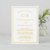 Romantische Goldfoil Monogram Border Wedding Folieneinladung (Stehend vorne)