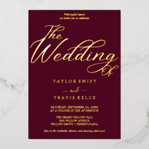 Romantische Goldfolie   Burgunder Hochzeit  Folieneinladung