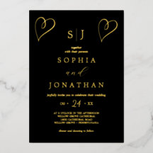 Romantische Goldfolie | Schwarze Monogramm-Hochzei