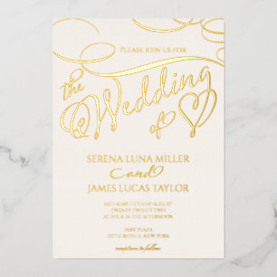Romantische Goldfolie-Schwung-Kalligrafie-Hochzeit Folieneinladung