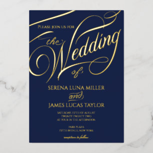 Romantische Goldfolie-Schwung-Kalligrafie-Hochzeit Folieneinladung