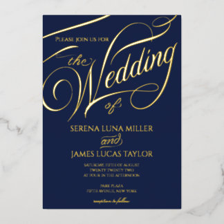 Romantische Goldfolie-Schwung-Kalligrafie-Hochzeit Folieneinladung