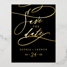 Romantische Goldforelle Kalligrafie Save the Date  Folie Einladungspostkarte