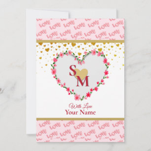 Romantische Goldherzen Liebes-Kalligrafie-Monogram