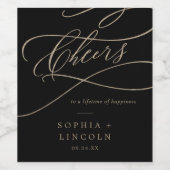 Romantische Goldkalligrafie | Black Cheers Wedding Weinetikett (Einzelnes Label)