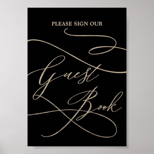 Romantische Goldkalligrafie Black Guest Book Poste Poster (Vorne)
