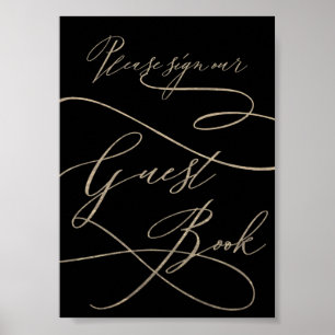 Romantische Goldkalligrafie Black Guest Book Sig Poster