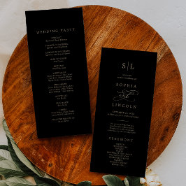 Romantische Goldkalligrafie | Black Monogram Weddi Programm