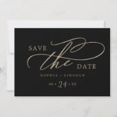 Romantische Goldkalligrafie Black QR Code Horizont Save The Date (Vorderseite)
