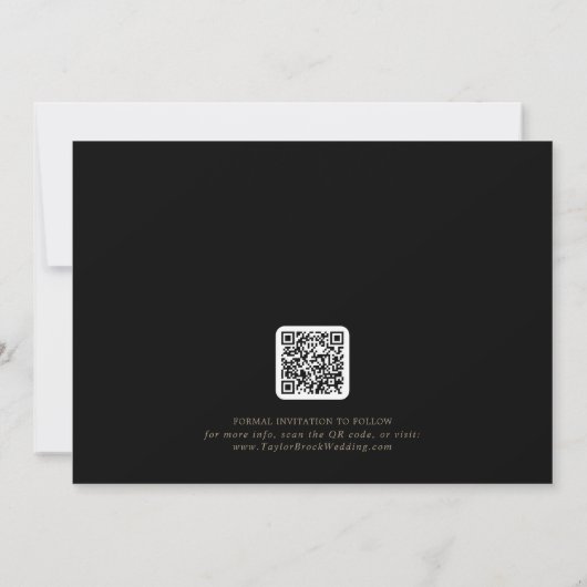 Romantische Goldkalligrafie Black QR Code Horizont Save The Date (Rückseite)