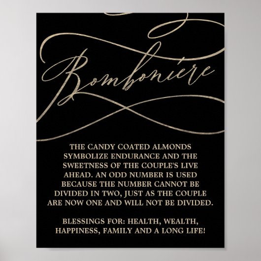Romantische Goldkalligrafie Black Wedding Bombonie Poster (Vorne)