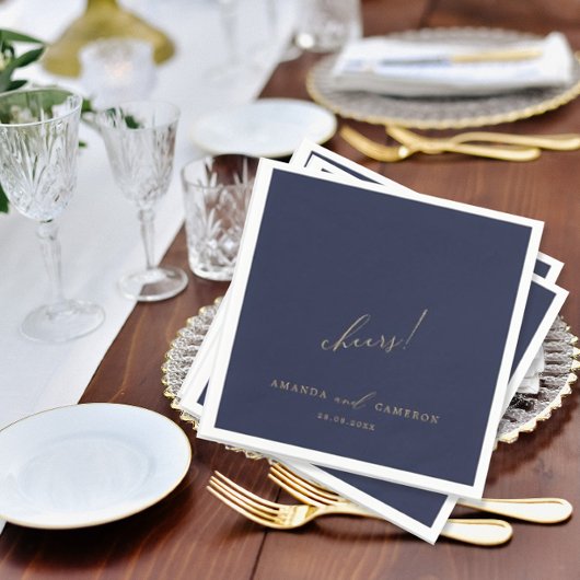 Romantische Goldkalligrafie "Cheers" Navy Blue Serviette